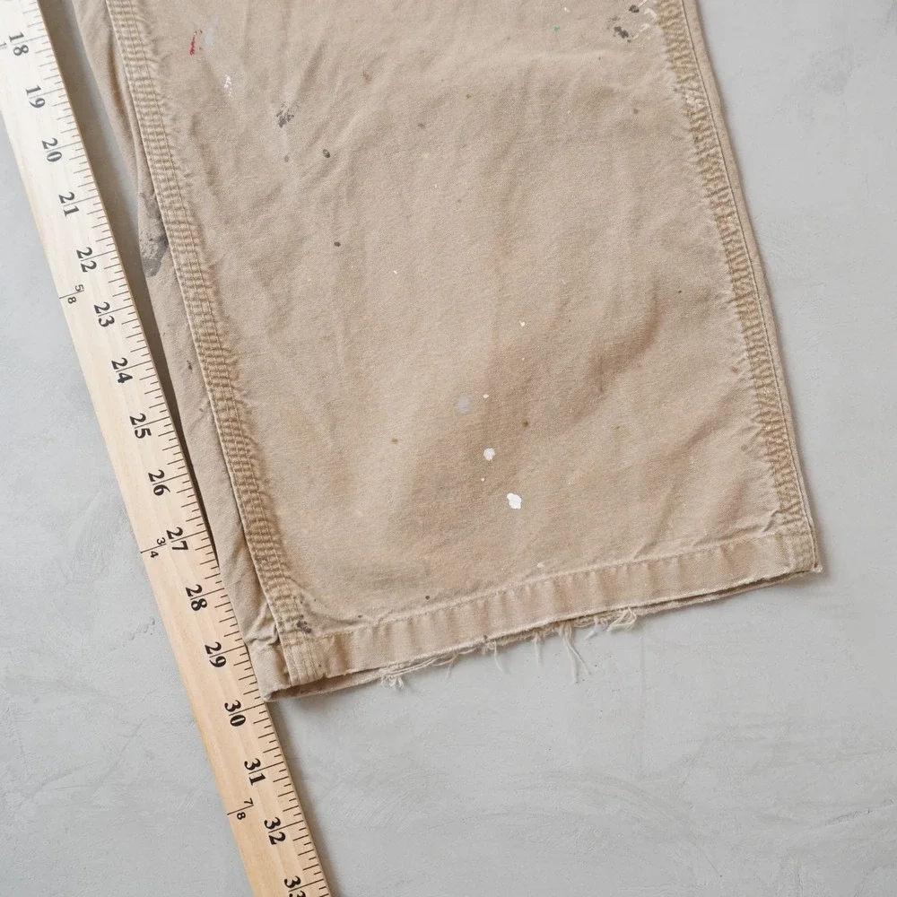 Vintage Carhartt Canvas Carpenter Pants 38x30 Mens Tan Paint Splatter